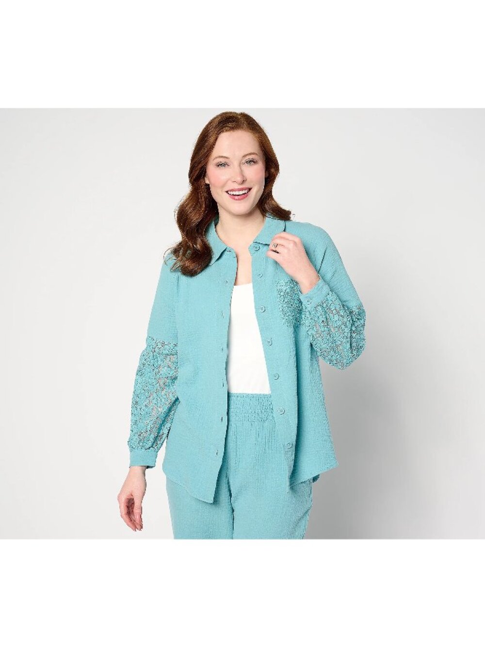 Isaac Mizrahi Live! Bridgehampton Gauze Shirt Small Crochet Sleeves Bohemian NEW